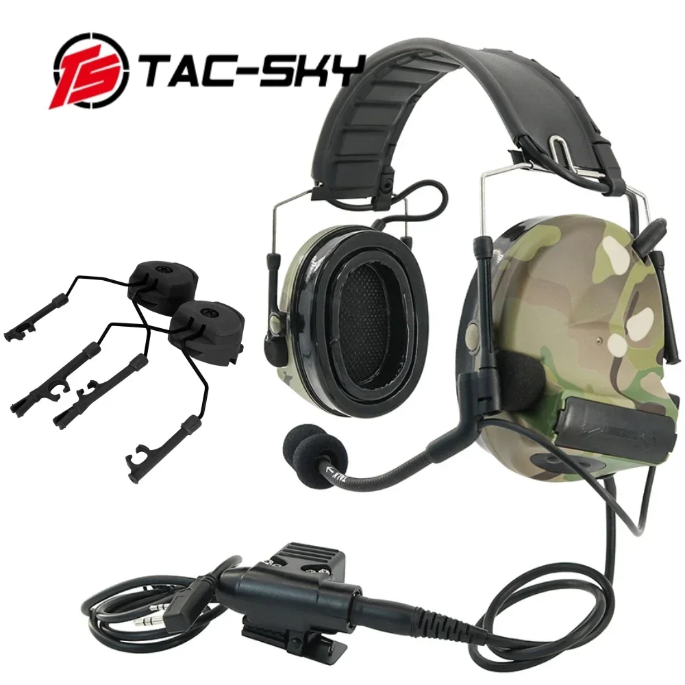 Ts Tac-Sky Removable Headband Comtac Ii Military Tactical Headset & Tactical Helmet Arc Rail Adapter &  Ptt Tactical Accessories