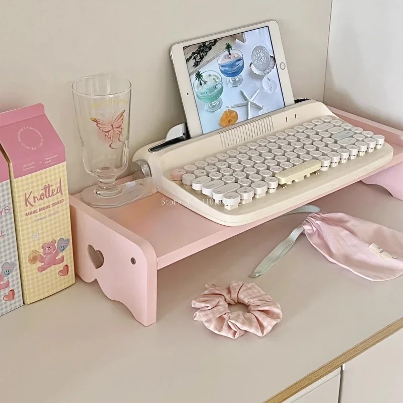 Single-layer Young Girl's Heart Computer Height Increase Frame Desk Notebook Storage Shelf Student Dormitory Storage Bookstand