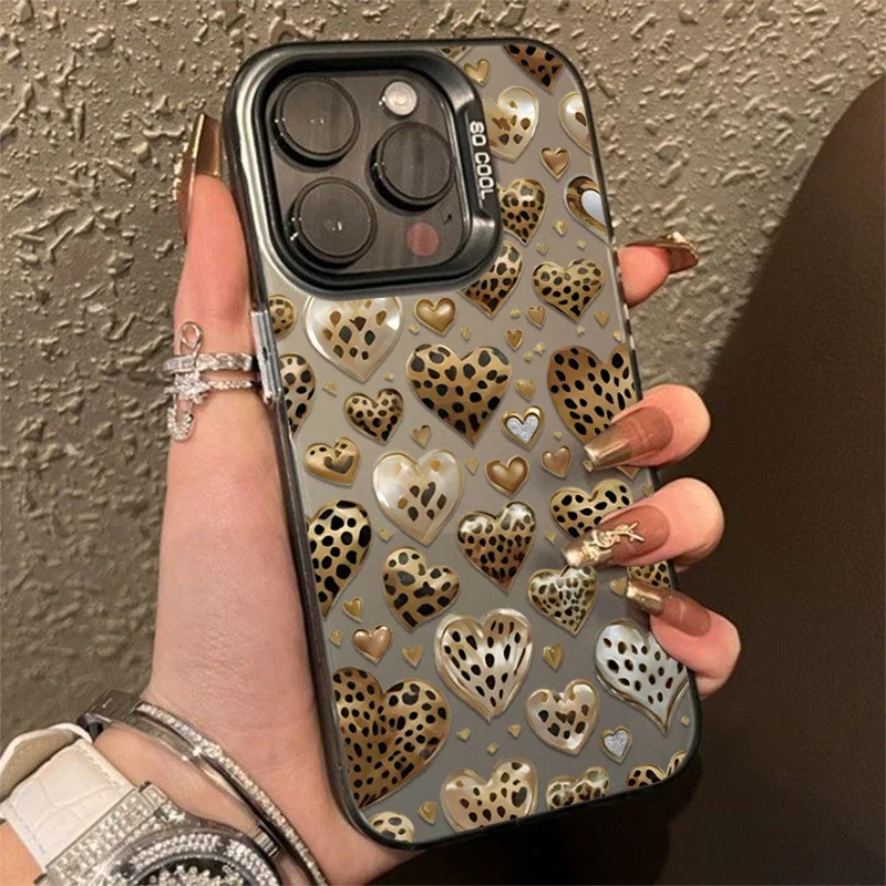

Love Heart Leopard Print Phone Case is suitable for iPhone16 15 14 13 12 11Pro/ Max/Plus shock-proof rear cover anti-fingerprint