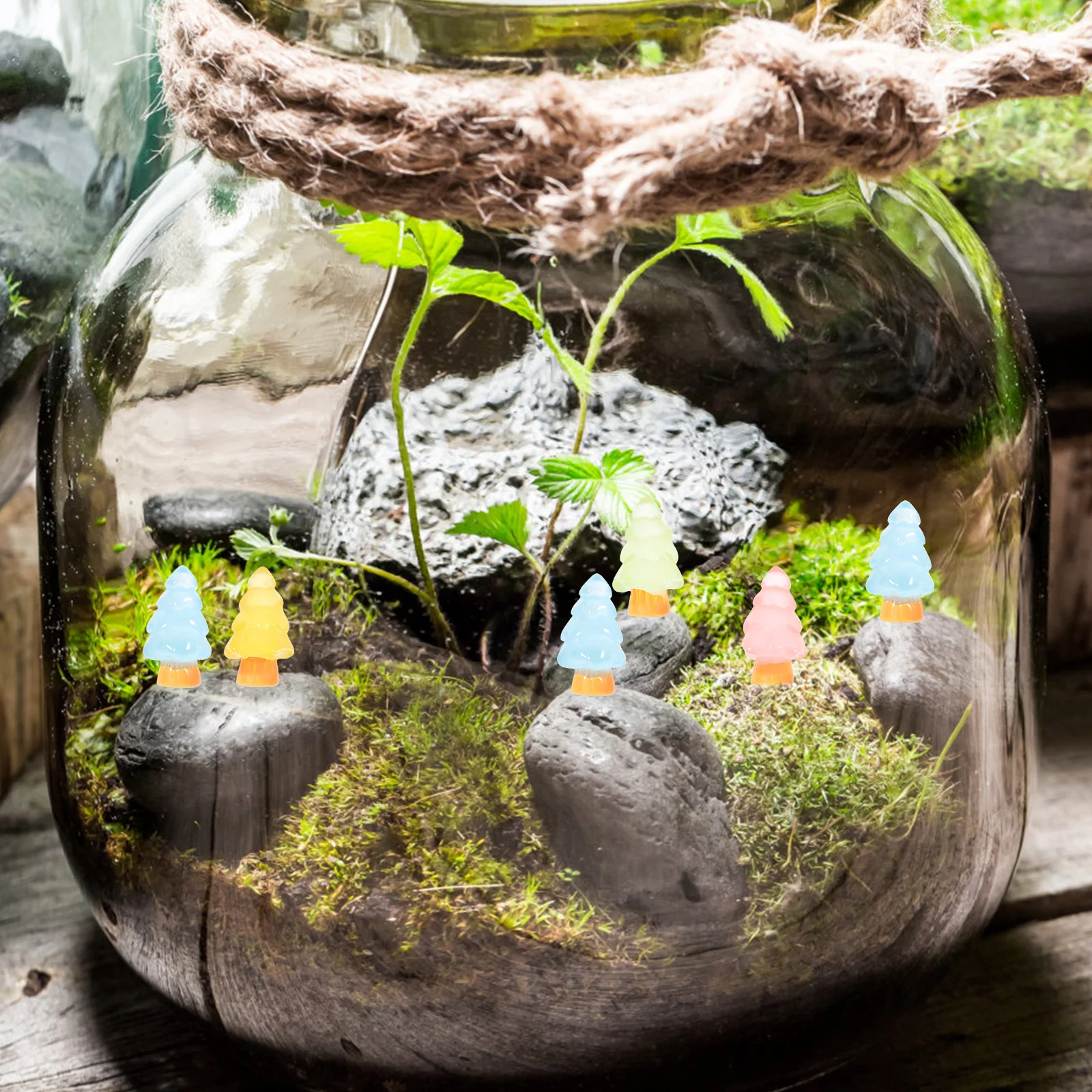 

72pcs Miniature Luminous Christmas Tree Decor Resin Glow In The Dark Small Xmas Trees For Tabletop Home Party Mantel Desktop