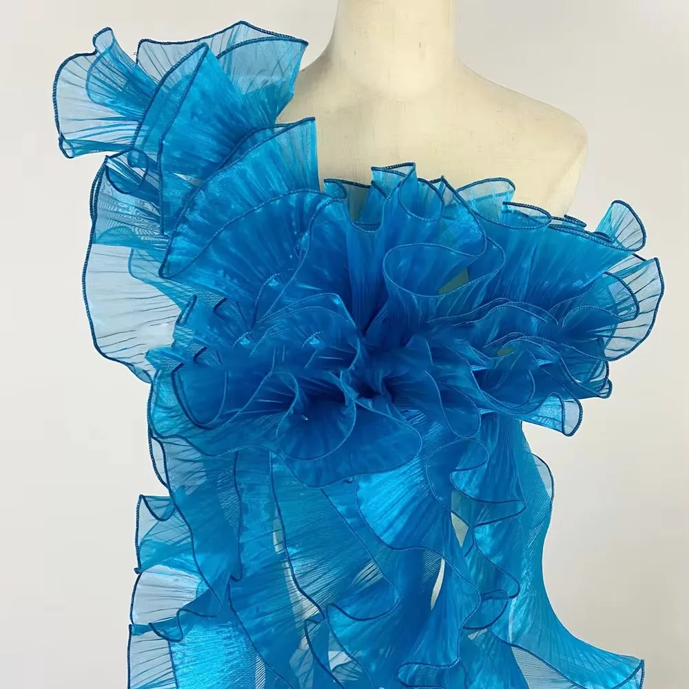 New Glossy Organza Lace Trim Fabric 13cm Wide 3D Pleated Ruffles Material Designer Fabric Material Fashion Sewing Accessories