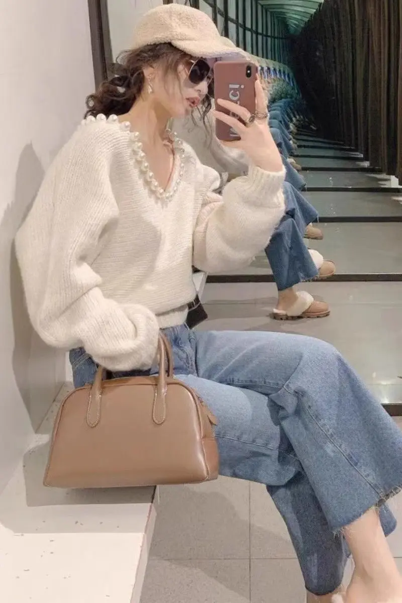 

Sweaters Jumpers Pullovers Woman Y2K Cashmere Argyle Vintage College Library Academic Preppy Classic Warm Winter Thermal Soft BF