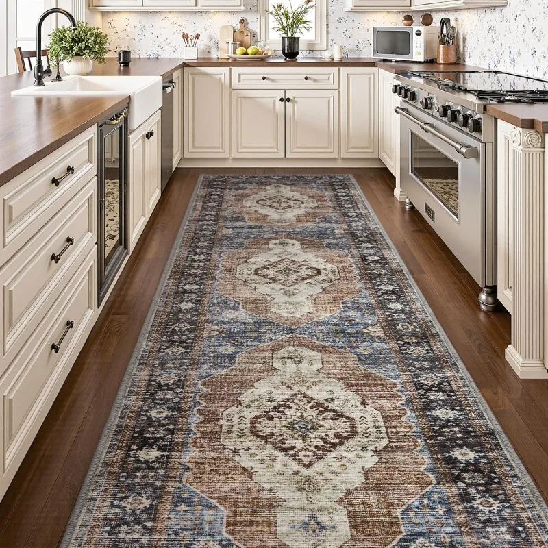 

Bohemian Style Runner Rug Retro Light Luxury Corridor Carpet Machine Washable Foldable Non-slip Bedroom Bedside Mats Alfombra 러그