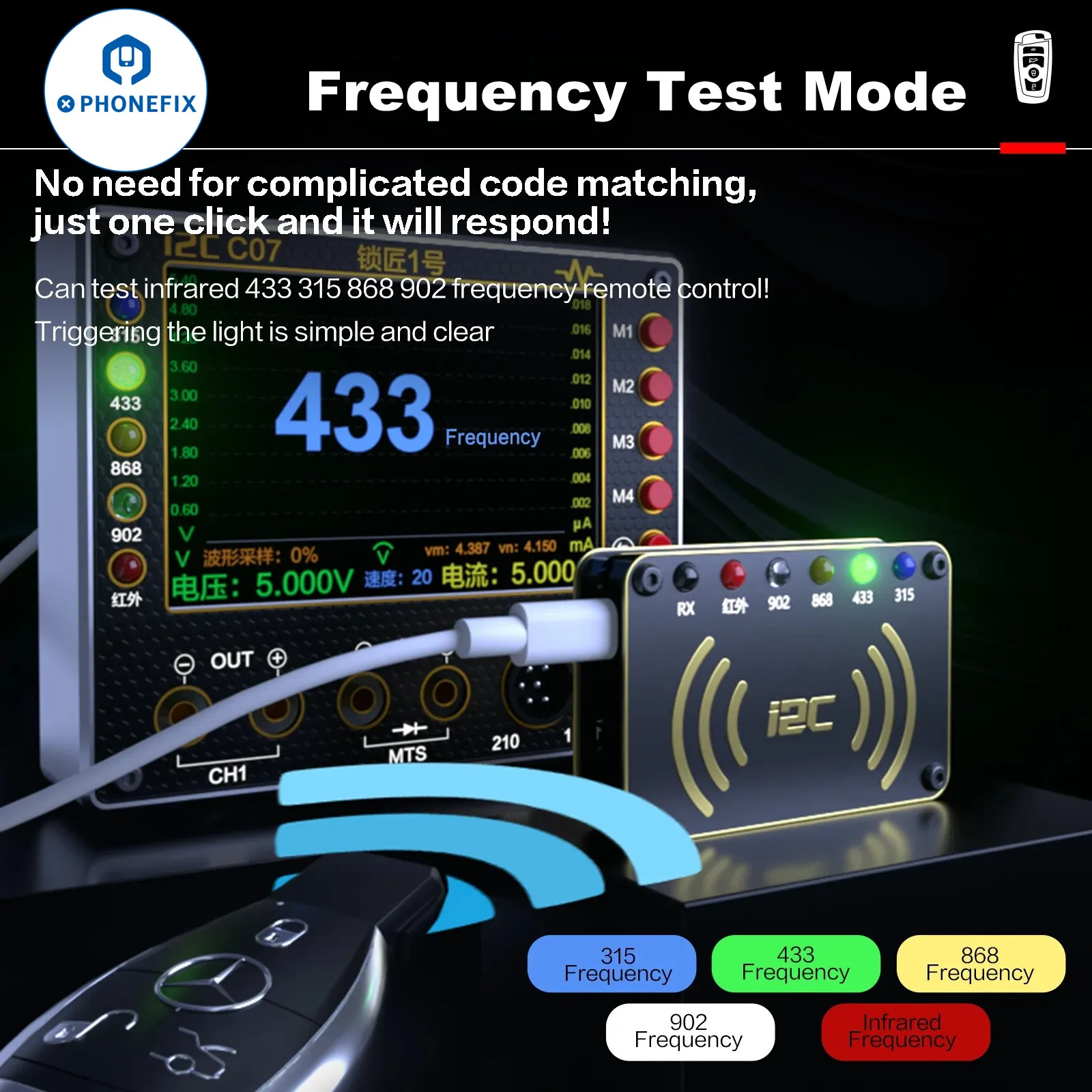 I2C C07 Locksmith No.1 Remote Control Frequency Repair Tester for Current Voltage on/off Waveform Ultra-fast Diode Measurement