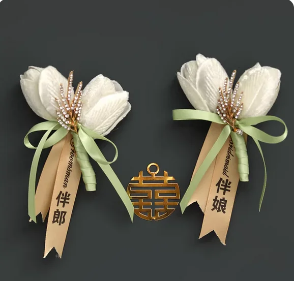 Tulip wedding corsage Bride and groom wedding lapel Best man Bridesmaid wrist flower cocktail party guest brooch