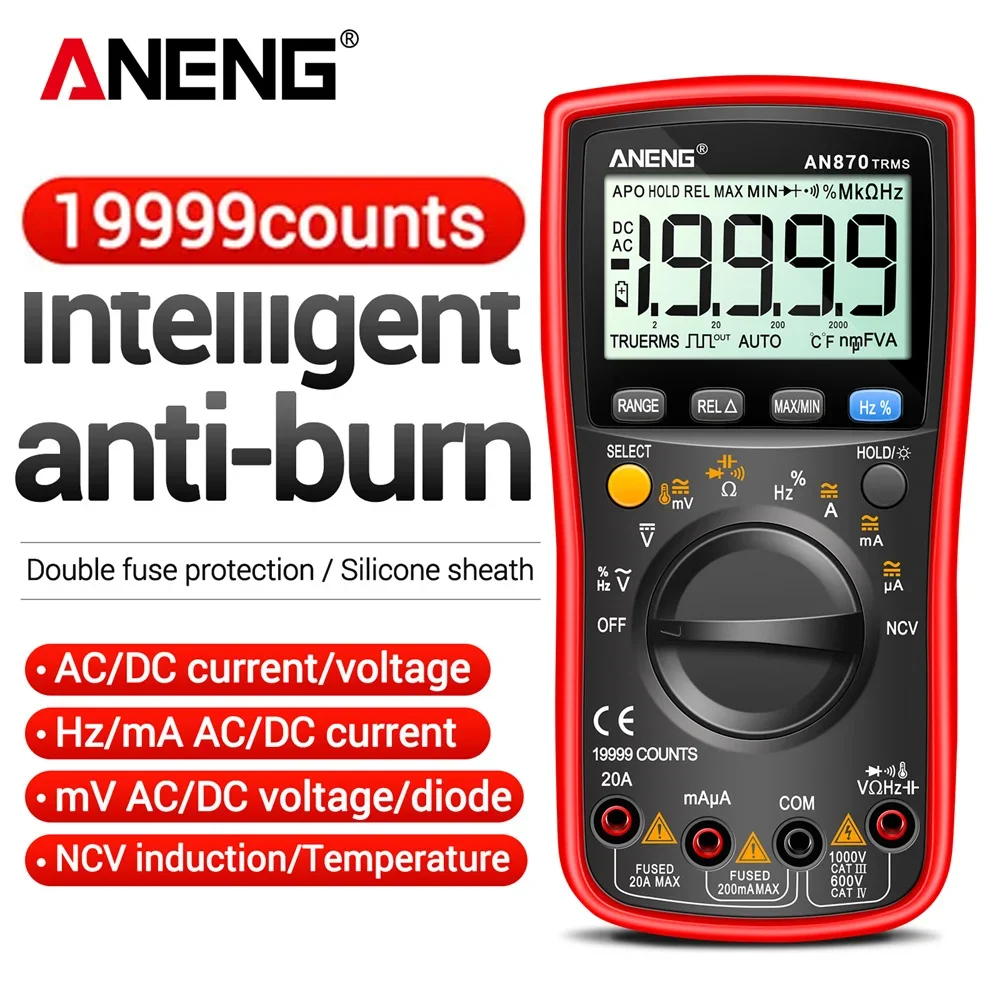 19999 Counts True RMS Digital Multimeter ANENG AN870 Ohm Volt Amp Meter Measuring AC/DC Voltage Tester Tools