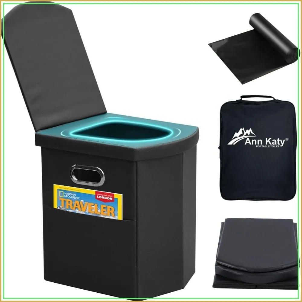 

Extra Large Portable Toilet for Adults, Folding Camping Toilet with Lid for Car, Hiking, Beach