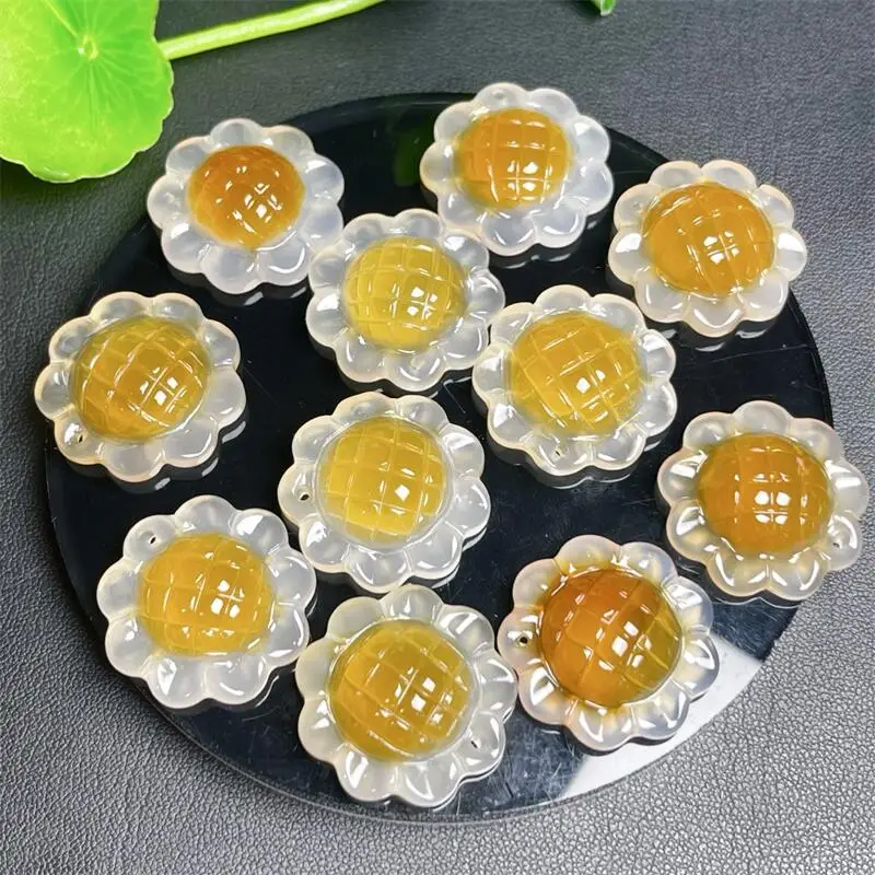 

5PCS Natural Agate Sunflower Pendant Carving Healing Gemstone Carved Figurine Gift Fashion Jewelry For Women Gift 31MM