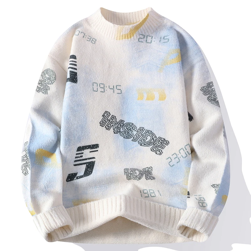 2026 Autumn Winter Men Fashion Knitted Pullover mens warm Comfortable sweater Alphabet flower pattern Warm Casual Sweater male