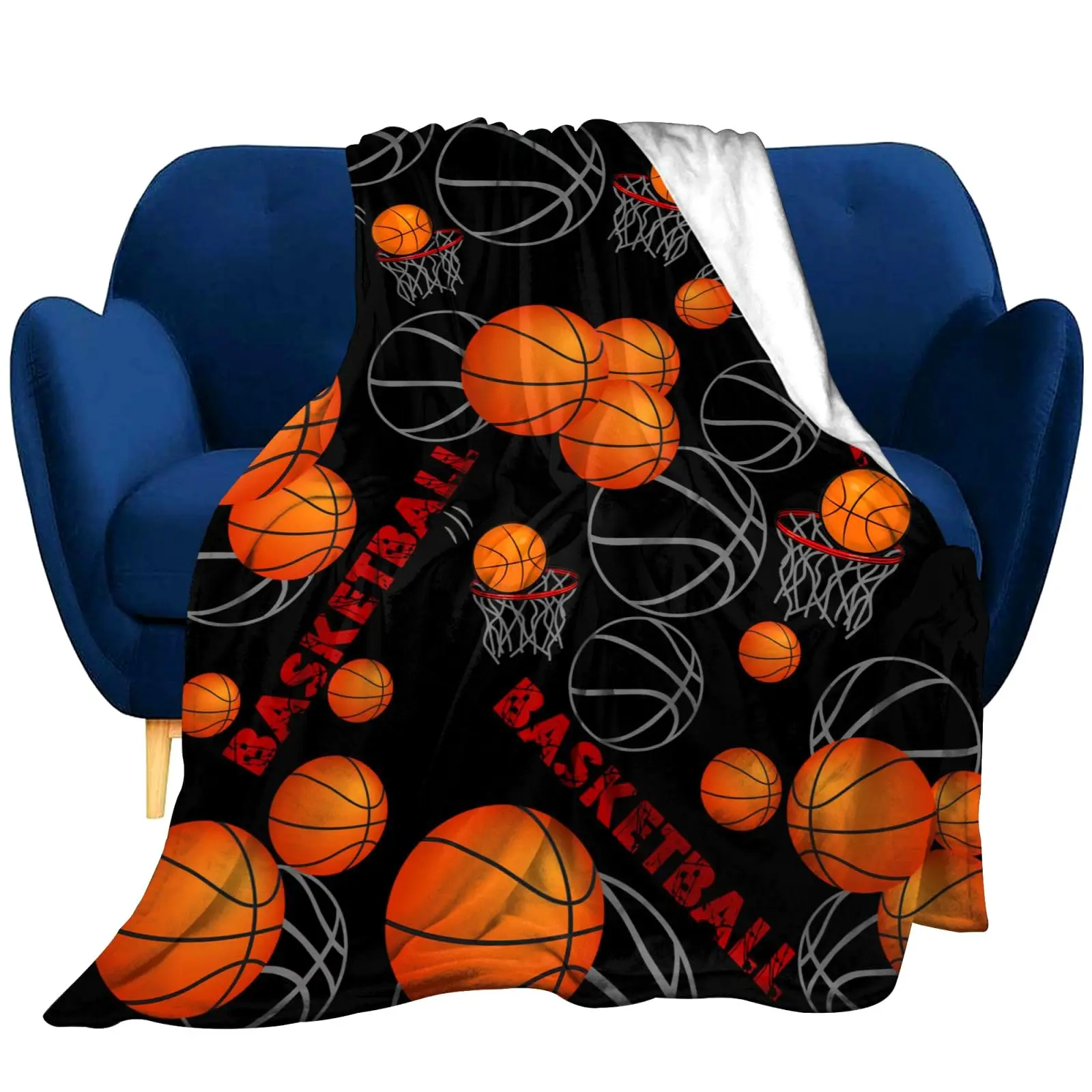 Super Soft Basketball Blanket Lightweight Cozy 3D Printed Flannel Ball Printing Throw Blankets for Sport Fans Kids Adults Gifts