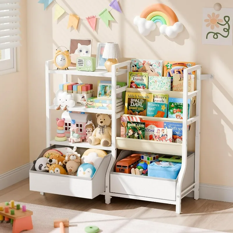 

Kids Bookshelf and Toy Storage Organizer, 3 Tier Bookshelf for Kids, Toddler Bookshelf, Kids Bookcase, Montessori Bookshelf