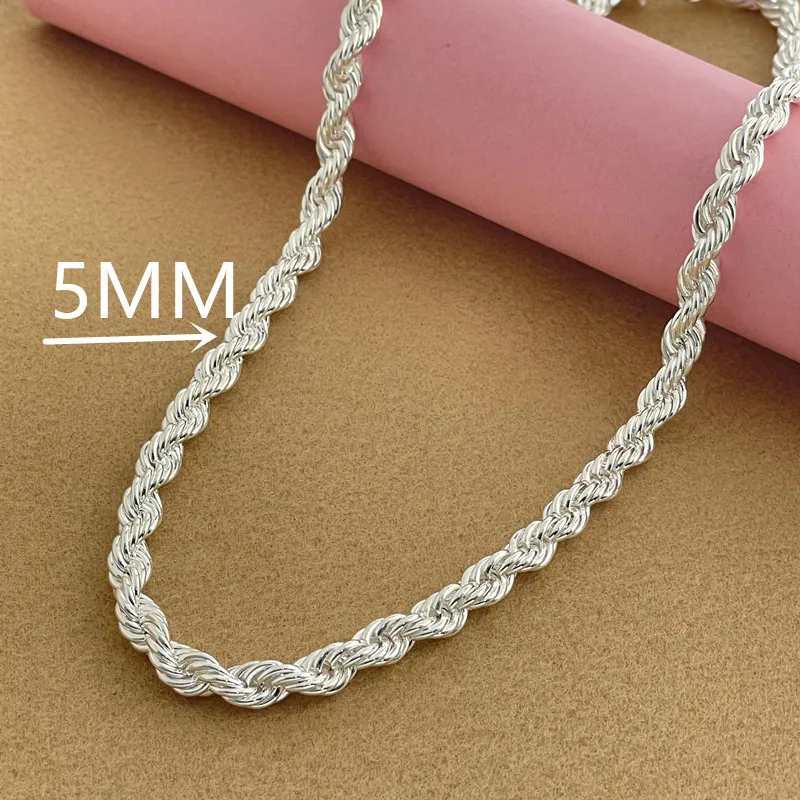 925 Sterling Silber 5/6/8MM 16-30 Zoll Seilketten-Halskette für Männer und Frauen, modischer Punk-Schmuck für Hochzeiten und Partys.