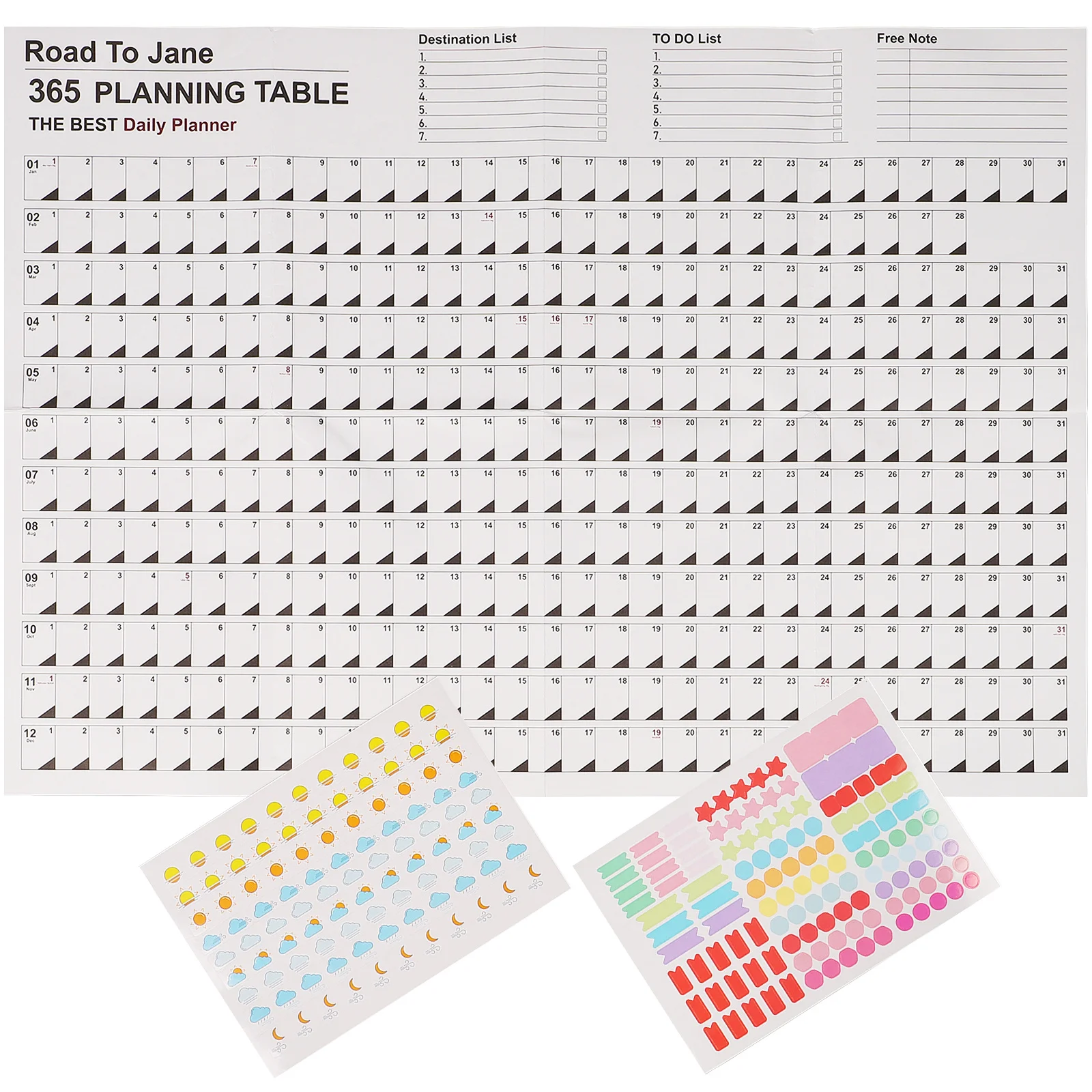 2Pcs Yearly Wall Calendar Decorative Planner Daily Schedule Creative Design for Home Office Yearly Schedule Calendar