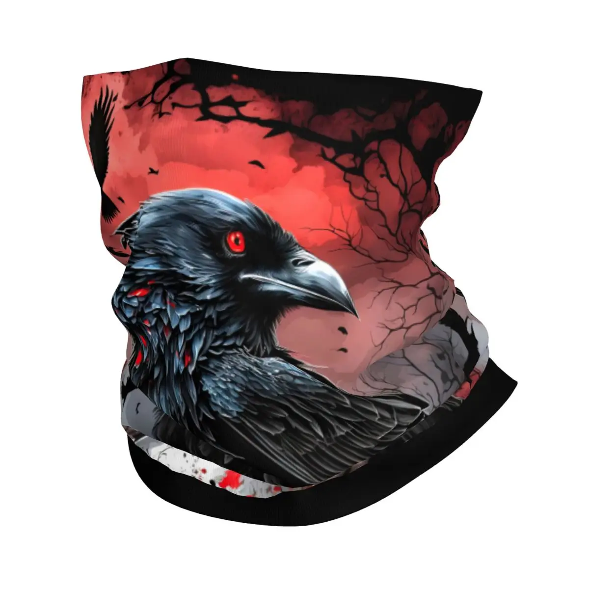 Raven And Gothic Skull Thin Wrap Scarf Bandana Neck Gaiter Face Cover Headband