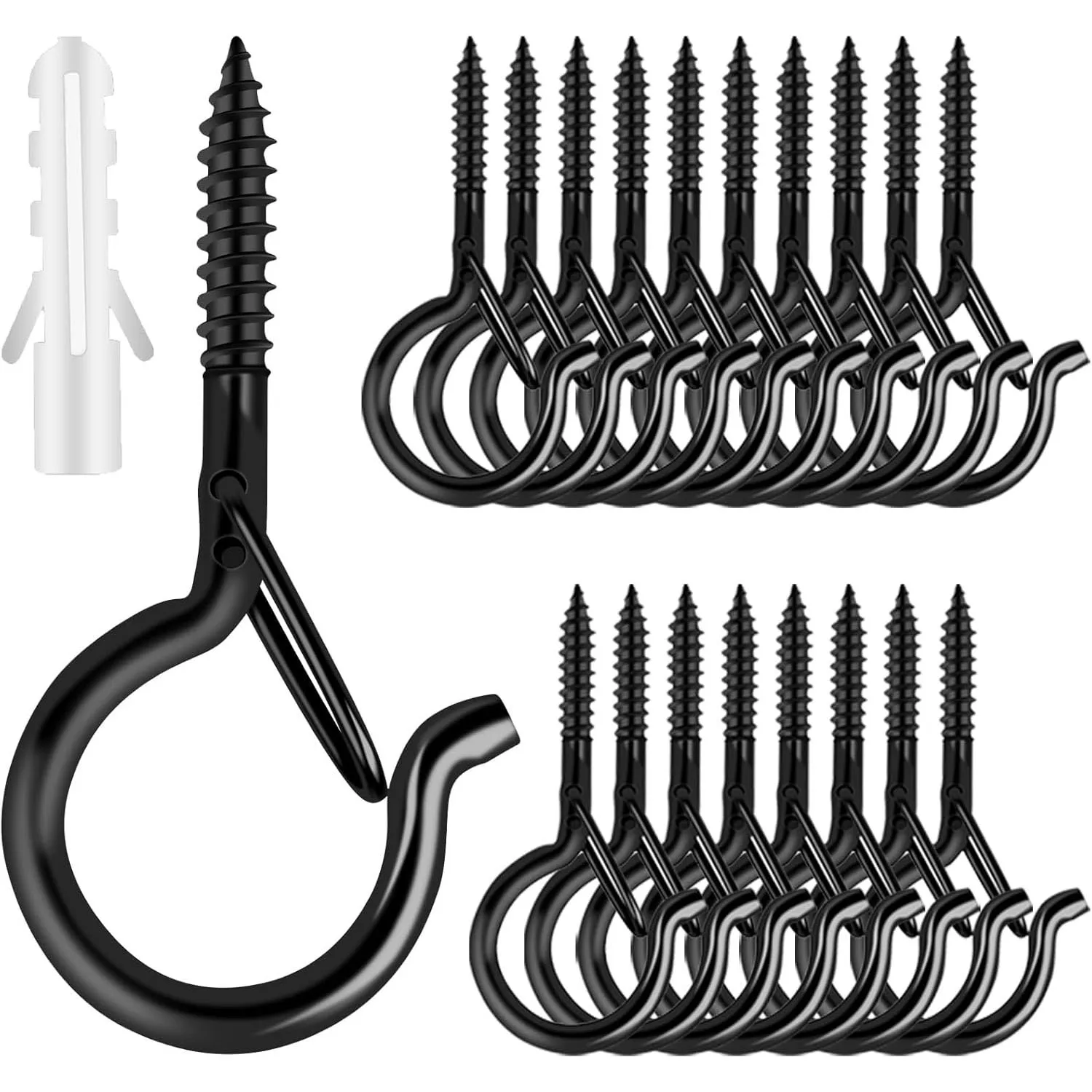 Hanger Hooks with Safety Buckle, Windproof Screw Hooks for Outdoor String Lights Hanging Christmas Lights, Plants