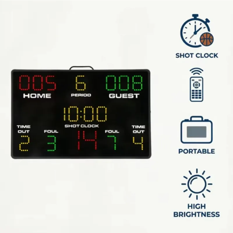 The CP23 electronic basketball training equipment features a large LED digital scoreboard with remote control functionality