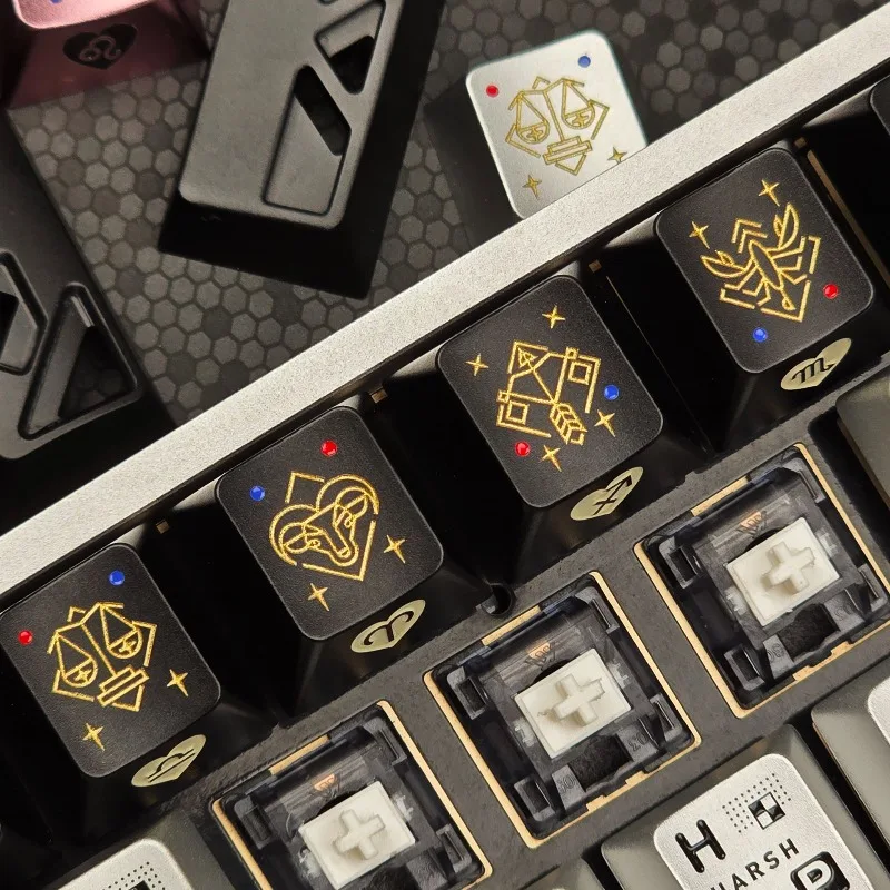 Twelve Constellations Theme Cloisonné Keycap Custom Cherry Profile Aluminum Alloy Anode Caps for Mechanical Keyboard Accessories