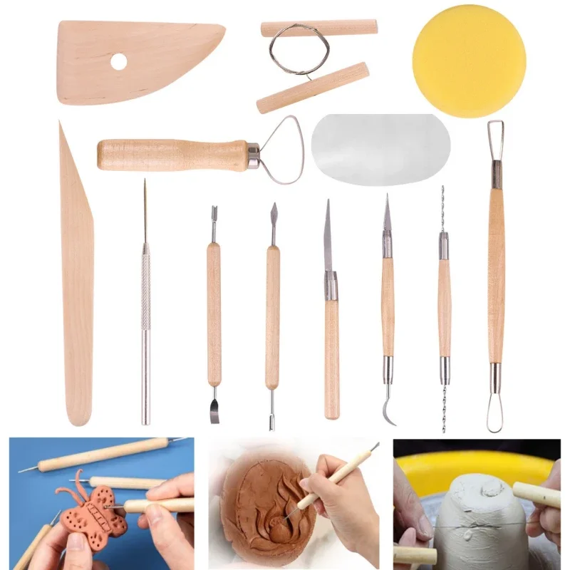 Pottery Clay Tools 13 Pieces Set Art Handmade DIY Clay Clay Sculpture Knife Soft Pottery Utensils Accessories