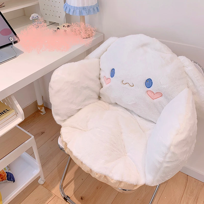 Kawaii Cinnamoroll Thick Plush Seat Cushion with Backrest Sanrio Kuromi Anime Embroidery Student Winter Thermal Sofa Cushion