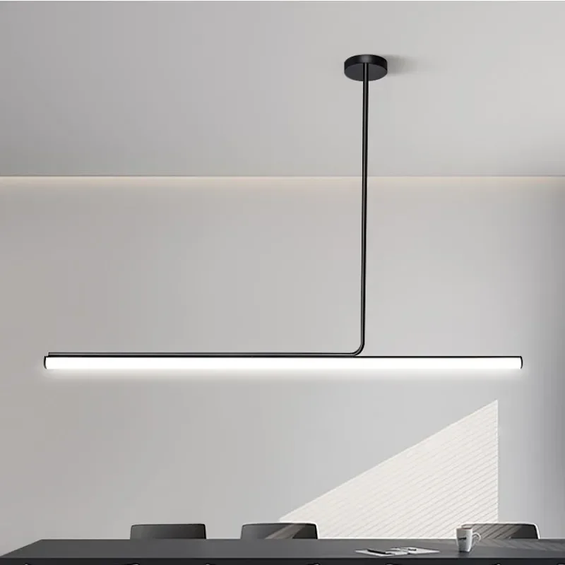 Modern Long Strip Led Pendant Lights for Living Dining Room Desks Kitchen Black Chandelier Home Decor Hanging Lighting Fixture