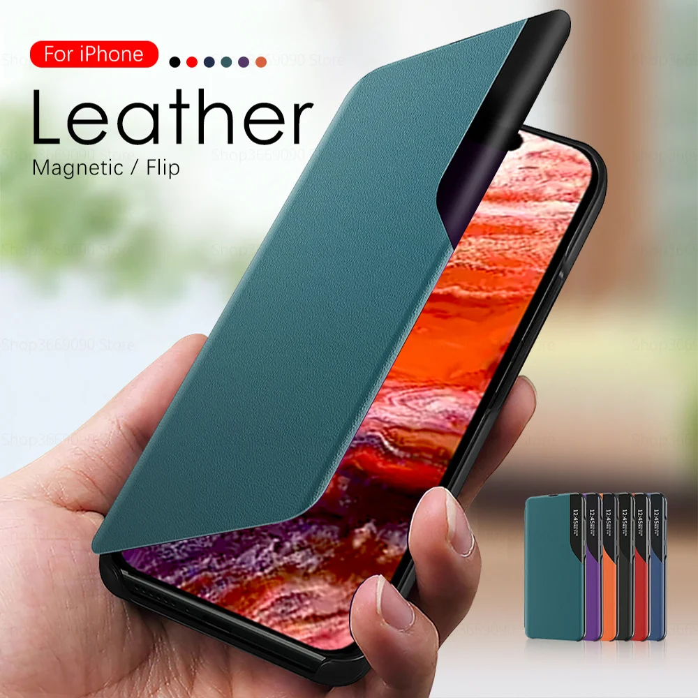 Iphone15 ProMax case pu leather smart view window flip cover For Iphone 15 Pro Max ifone 15 Plus 15Plus 5g magnetic stand coques