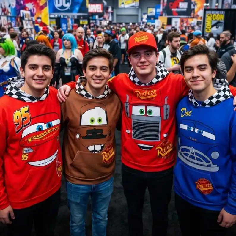 New Men Cars Movie Cartoon Character Print Hoodie Y2K Oversized Soft Fleece Fabric Fan Merch Streetwear Casual Pullover Tops