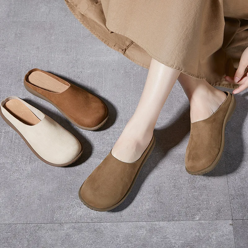 

Retro Nostalgic All Genuine Leather Women's Shoes Casual And Comfortable Leather slippers made of cowhide