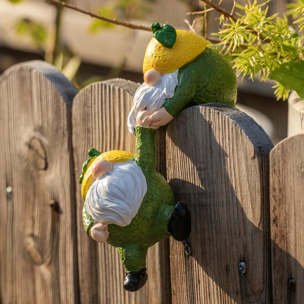 Pair Of Lemon Hat Dwarf Hanging Ornaments, Resin Pot Edge Gnome Statues For Garden Yard Decor