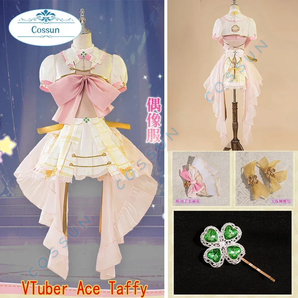 أزياء كوسون VTuber Ace Taffy التأثيرية YouTuber Ace فستان وردي من قماش التفتاح أغطية الرأس قفازات جوارب مجموعة مناسبة الاتفاقية #1
