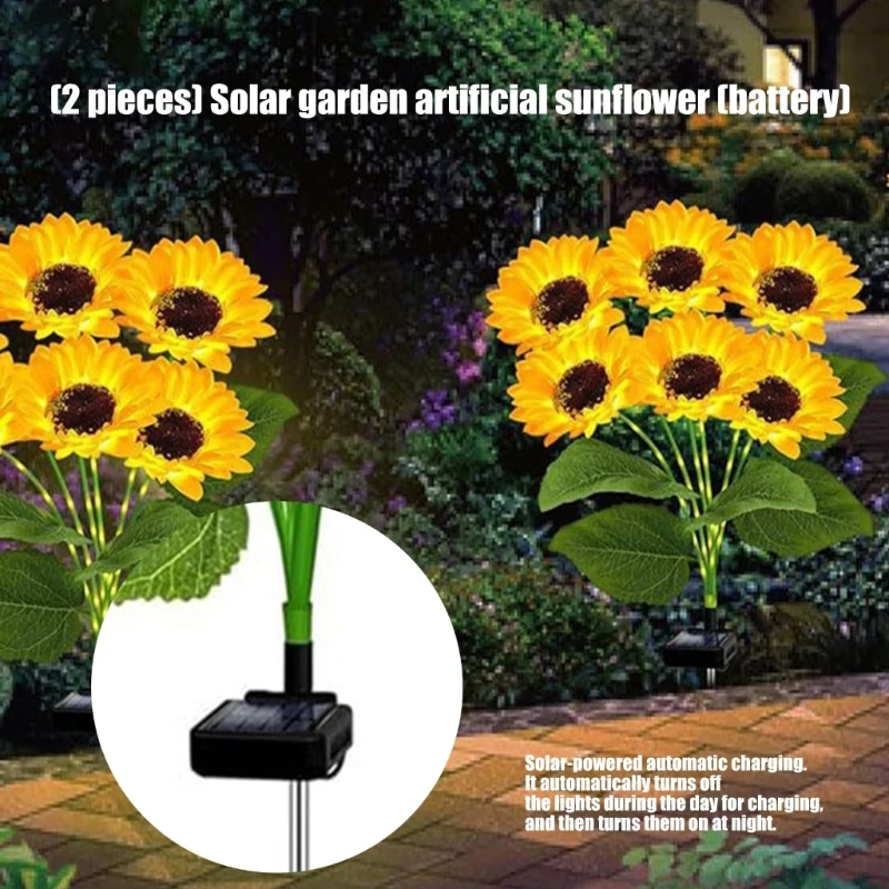 Sun Charged Flower Garden Lights 2 Pack, 6 Flower Outdoor Lawn Stakes with Automatic Evening Light for Patio Planters and 87HA