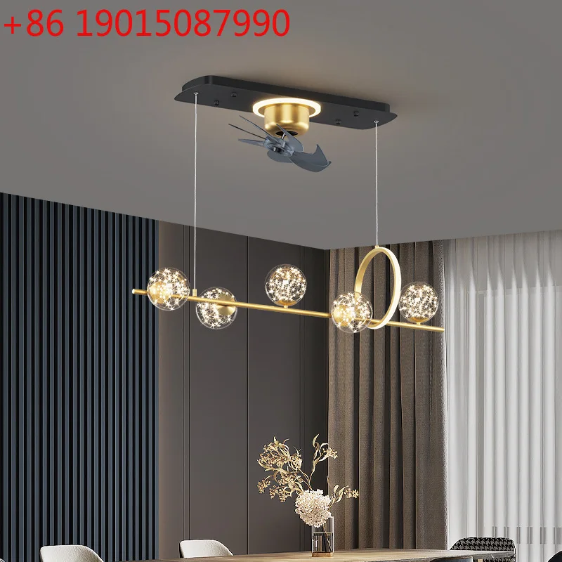 

Restaurant shaking head ceiling fan light light luxury ceiling household bar dining room fan chandelier integrated