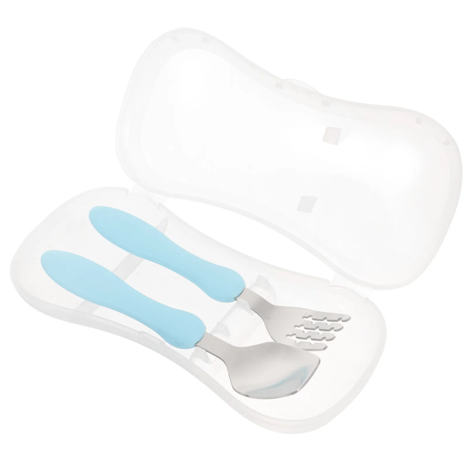 

1Set Toddler Self Feeding Spoon Fork Set Baby Utensils Training Tools Smooth Handle Compact Light Weight for Birthday Baby