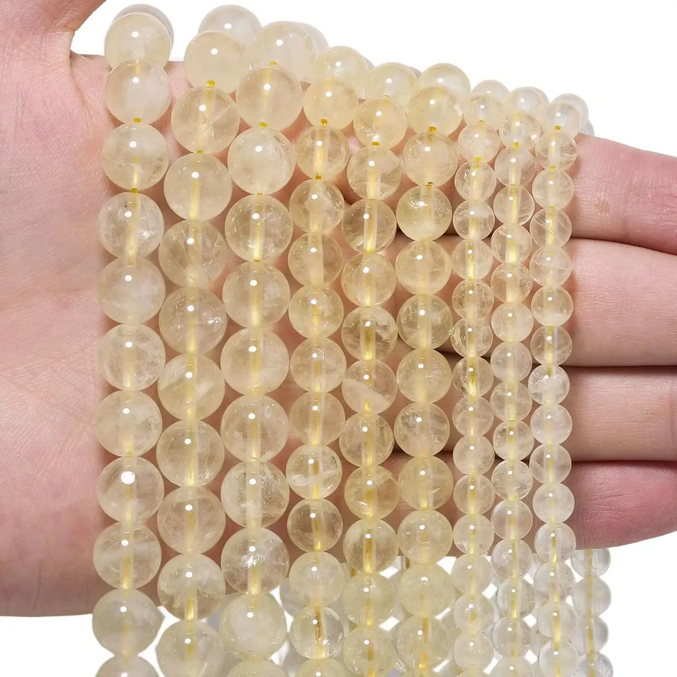AAA Natural Lemon Quartz Bead Light Yellow Crystal Round Loose Stone Beads for Jewelry Making Diy Bracelet Beading Accessories