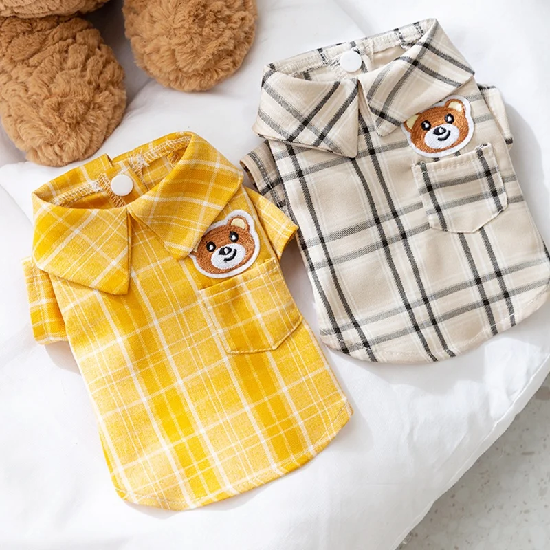 Fashion Plaid Dog Shirt Breathable Dog Clothes Cute Puppy Coat Summer Cat Shirt Pet Product Chihuahua Costume Pet Dog Clothing