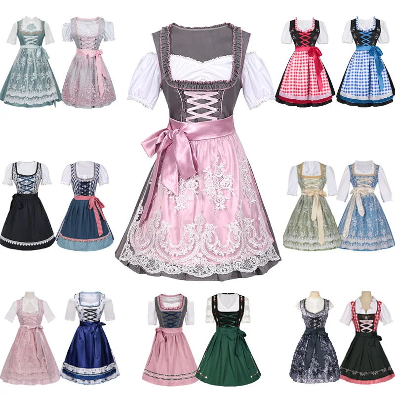 Halloween Traditional Oktoberfest Women Floral Dresses Dirndl Costumes Sleeveless Beer Maid Female Dress Carnival Oktoberfest