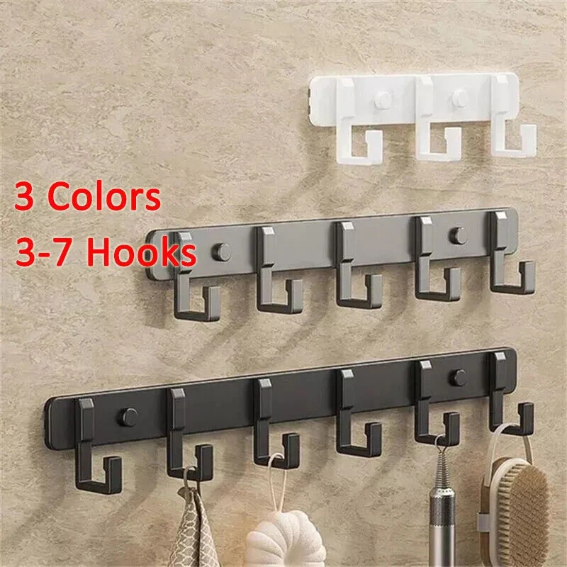 3 To 7 Hooks Metal Hooks Holder Aluminum Key Coat Clothes Door Holder Rack Hook Wall Mounted Hanger