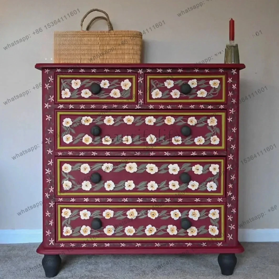 

yj21 французский ретро массив дерева ручная роспись художественный комод американский простой шкаф для хранения в спальне для проживания в семье