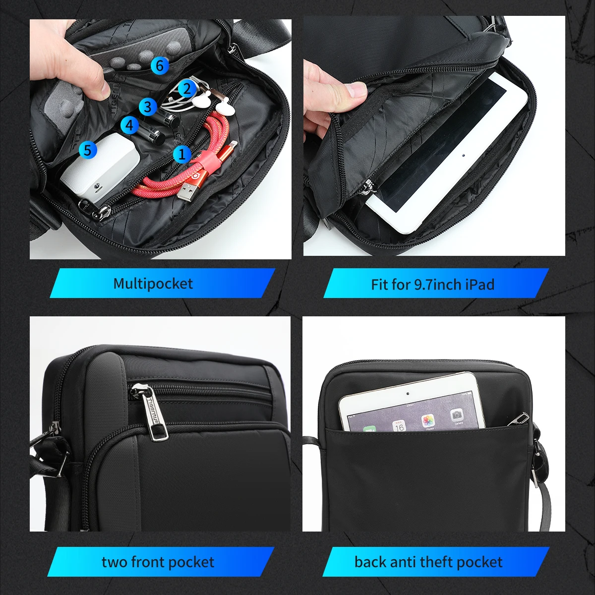 Tigernu Vintage Waterproof Shoulder Bag Men Fashion Crossbody Bags Shockproof Fit 9.7\