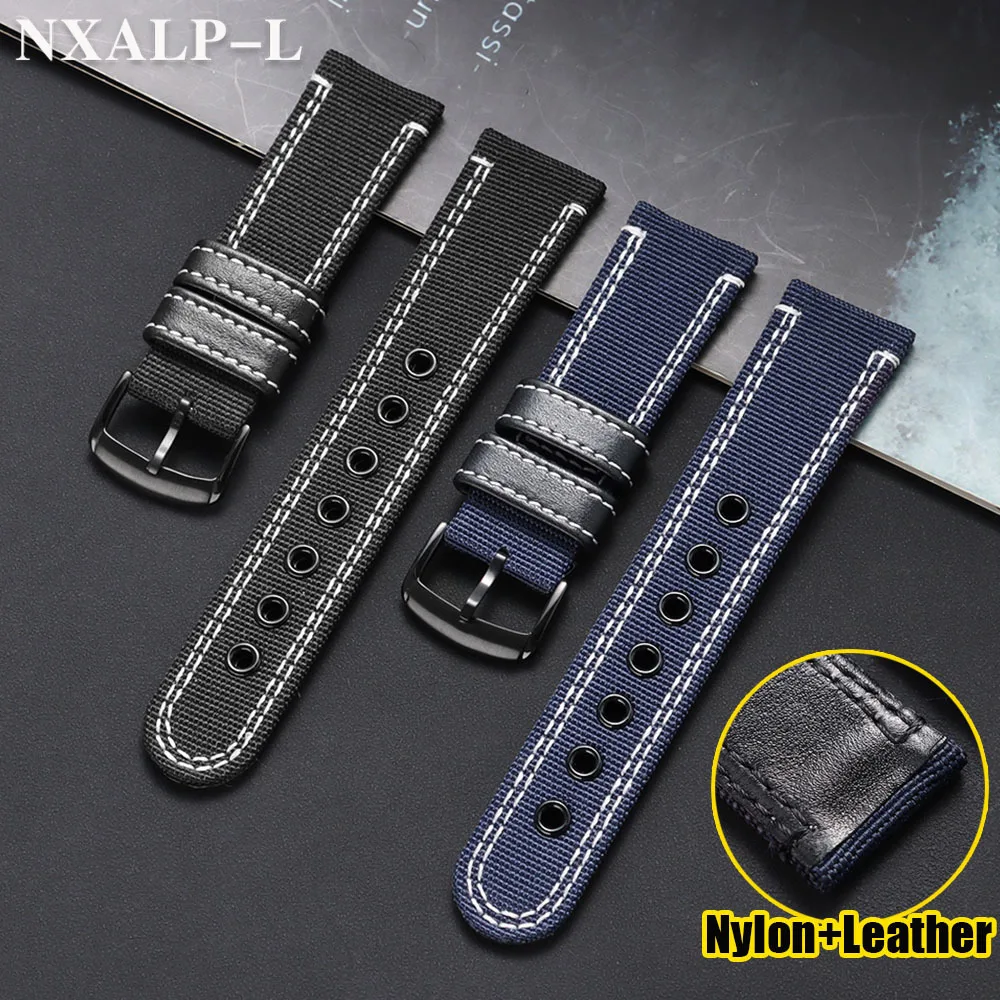 Bracelet de montre en toile de Nylon cousu, 20mm 22mm 24mm, pour Omega pour Seiko Sailcloth, Bracelet étanche en cuir, accessoires