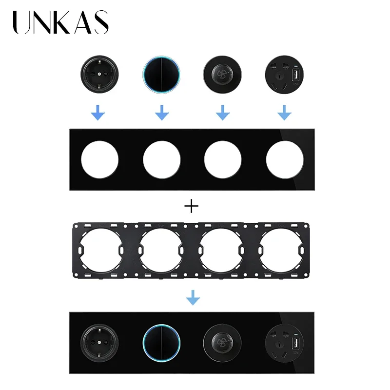 UNKAS لوحة زجاجية سوداء زر تشغيل/إيقاف أضواء القدم اتجاهين الاستشعار باهتة مروحة USB مزدوجة لتقوم بها بنفسك وحدات مزيج مجاني #2