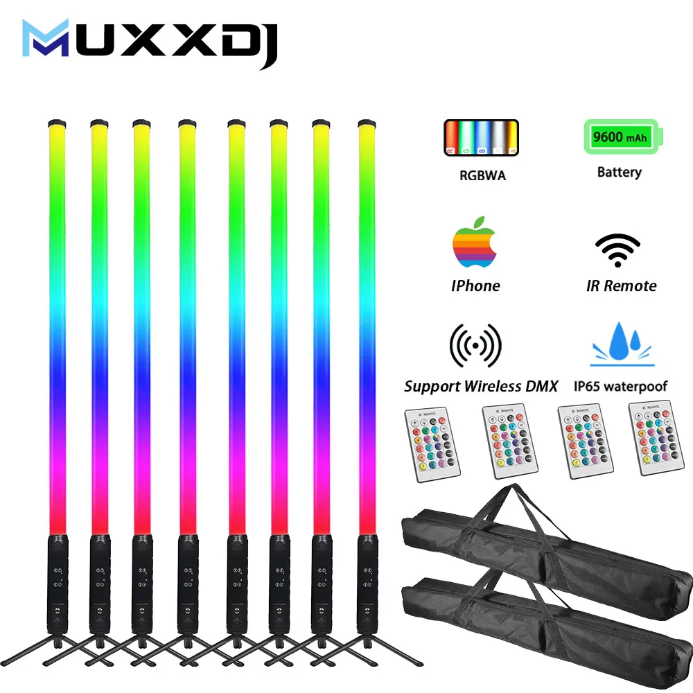 

8 шт. беспроводная связь 360 ° RGBWA 5in1 Tube Light Открытый DMX Батарея Светодиодная пиксельная трубка Сценическая световая полоса Тканевая сумка для сцены диско-зала