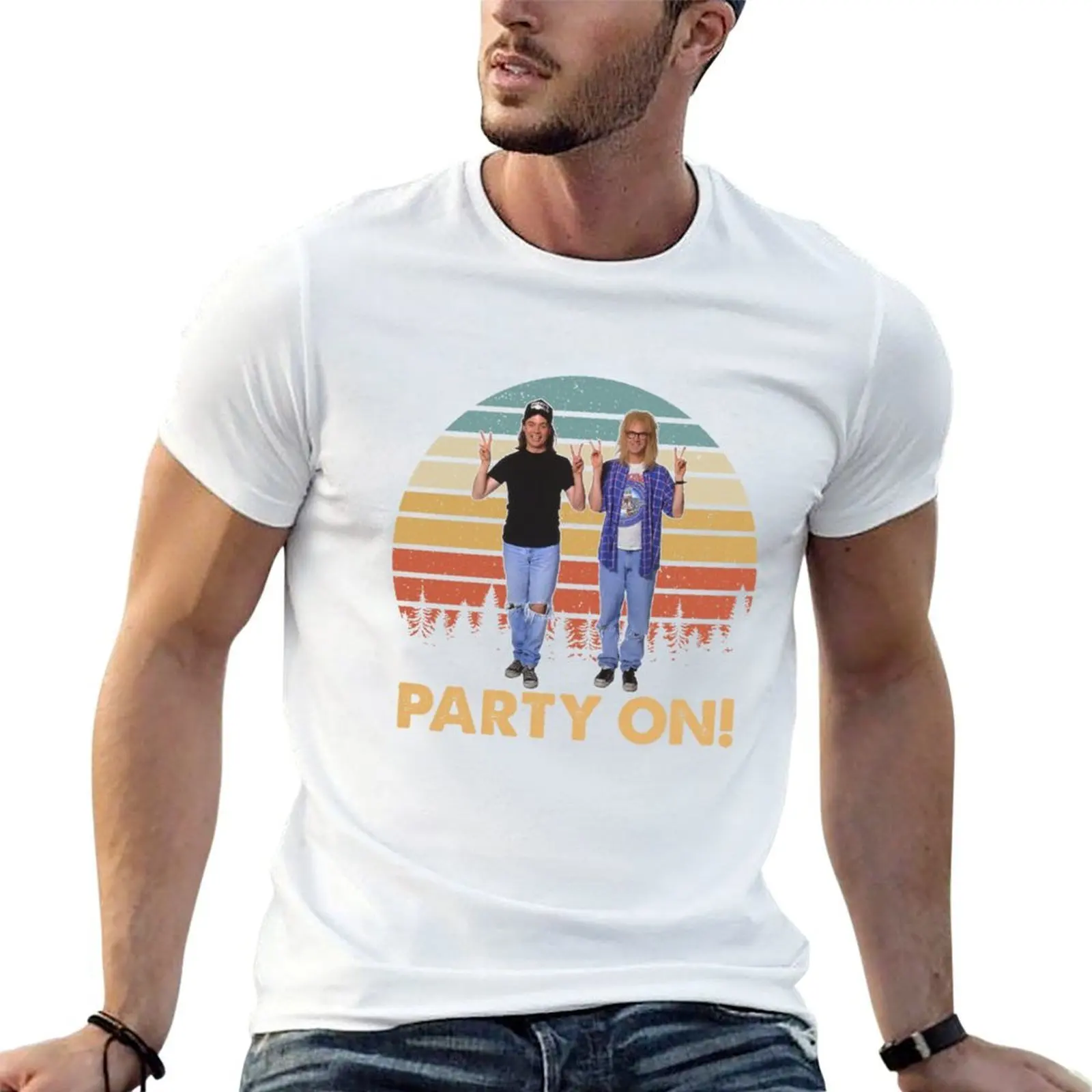 Party On Waynes World Wayne And Garth 90s T-Shirt man t shirt graphic man t shirt summer t shirts for man slim fit T-Shirt