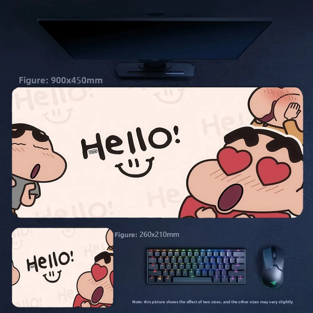Girls Office High Value Cute Large Size Table Mat Cartoon Animation Crayon Shin Chan's Family Pattern Non-slip Leather Mouse Pad