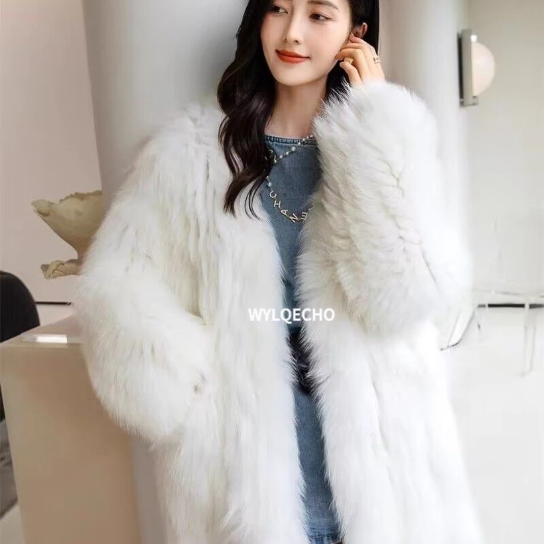 2023 New Female Winter Plush Thick Warm Loose Women Faux Rabbit Fur Coat Loose Lapel Fur Coat