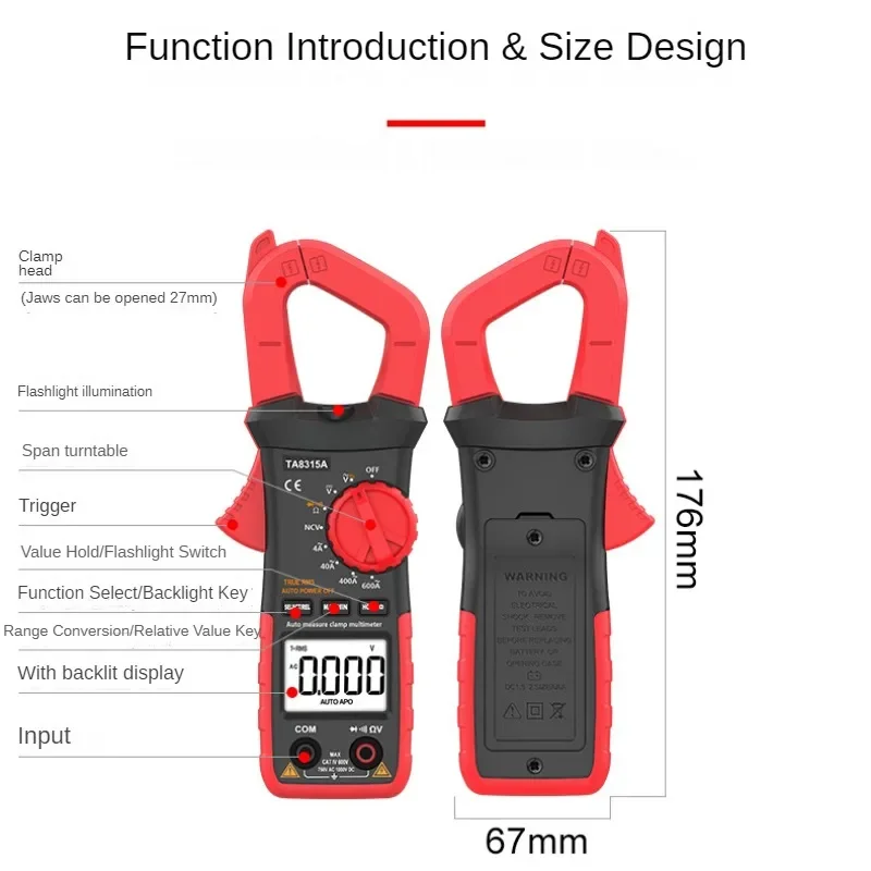 Meteran jepit TA8315A Multimeter, pengukur klem Digital Ammeter presisi tinggi, meteran penjepit multifungsi