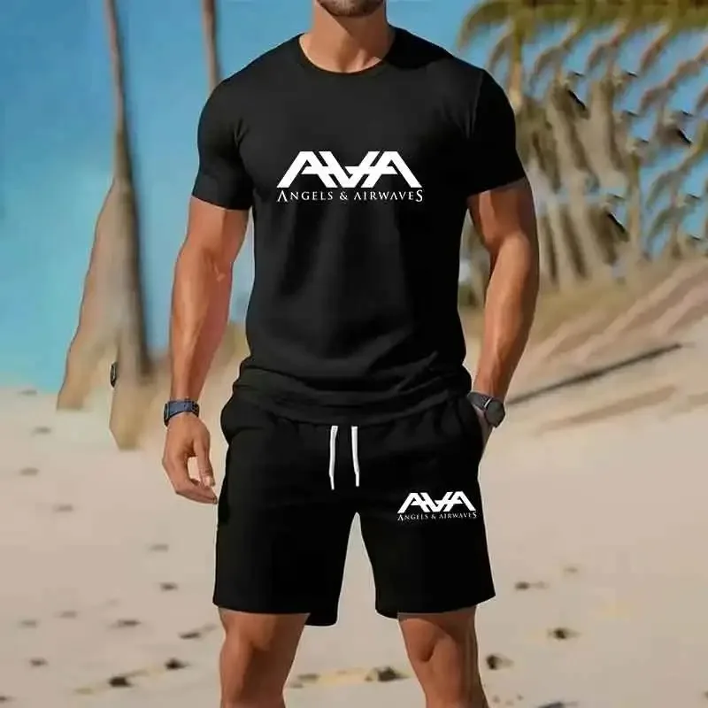 

European size Tracksuit 2 Piece ​O-neck Short Sleeve Shirt Shorts Set Men's Run Tee Suit Man Clothing Summer T-shirt Men's suit