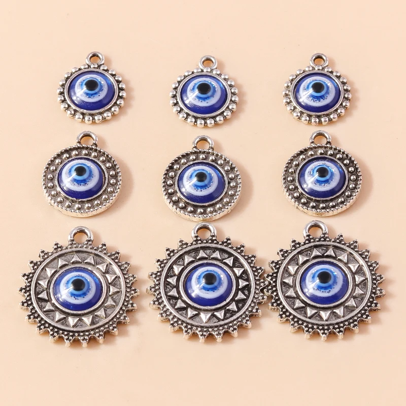 10szt Antyczny srebrny kolor Evil Eye Charm Turecki Lucky Blue Eye Charm do bransoletki Kolczyki Naszyjnik Wisiorek DIY Biżuteria