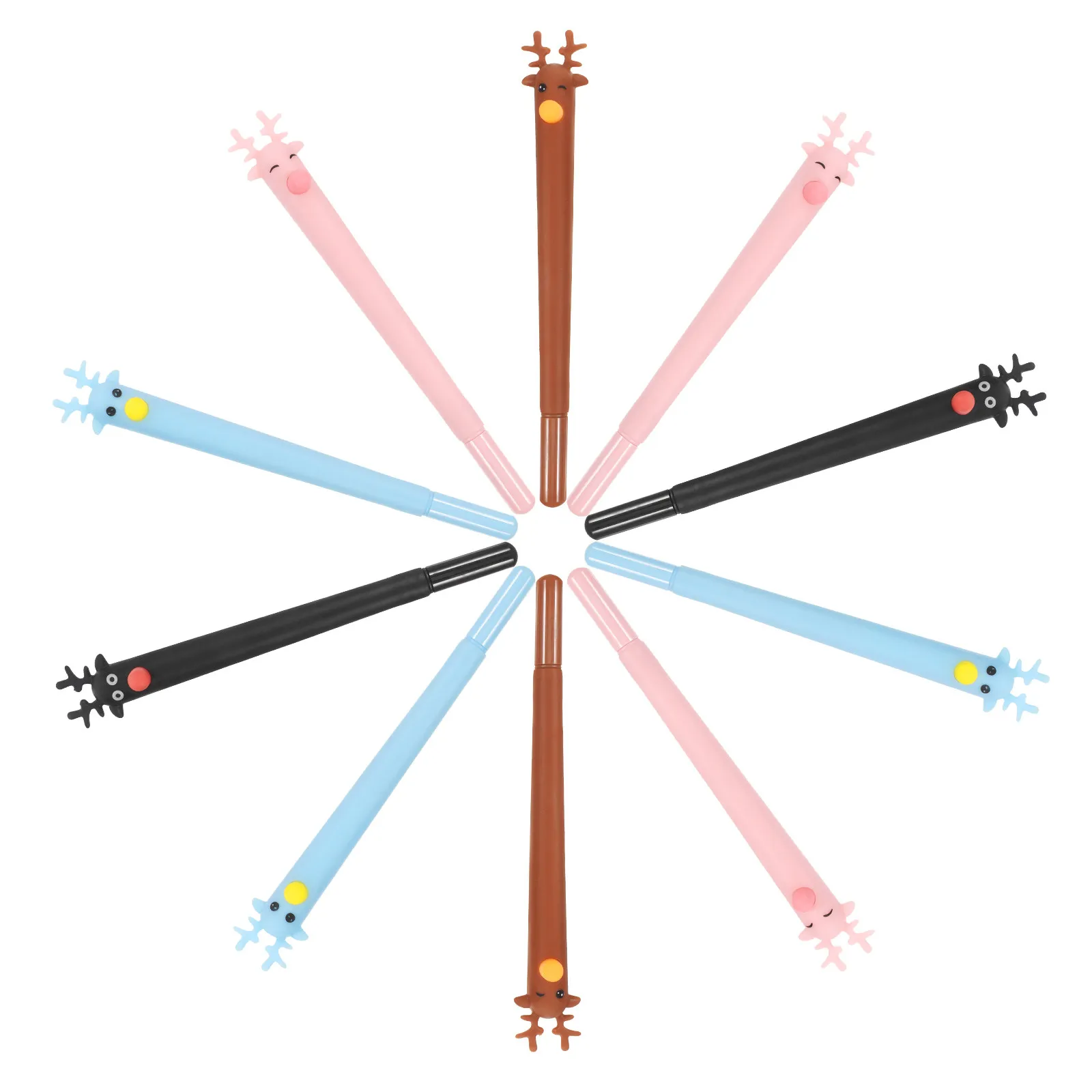 

12Pcs Creative Deer Design Ballpoint Pens Blue Black Brown Pink Smooth Writing Office School Stationery Gift Mini Fan Design Pen