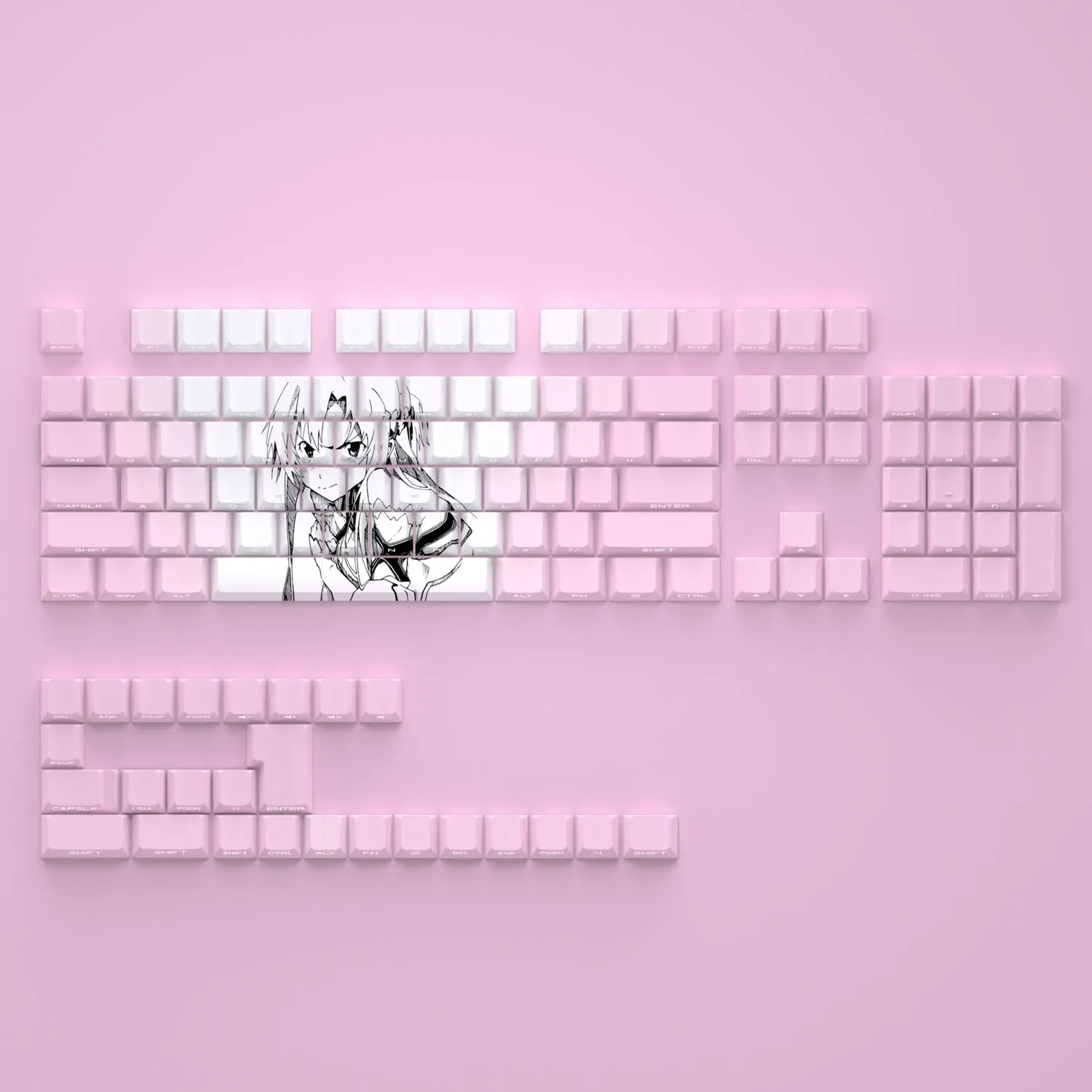

PBT Keycaps Asuna Side Print 130 Keys Cherry Dye Sublimation Pink Anime Comic Backlight for Mechanical Keyboard AULA F75 GK61