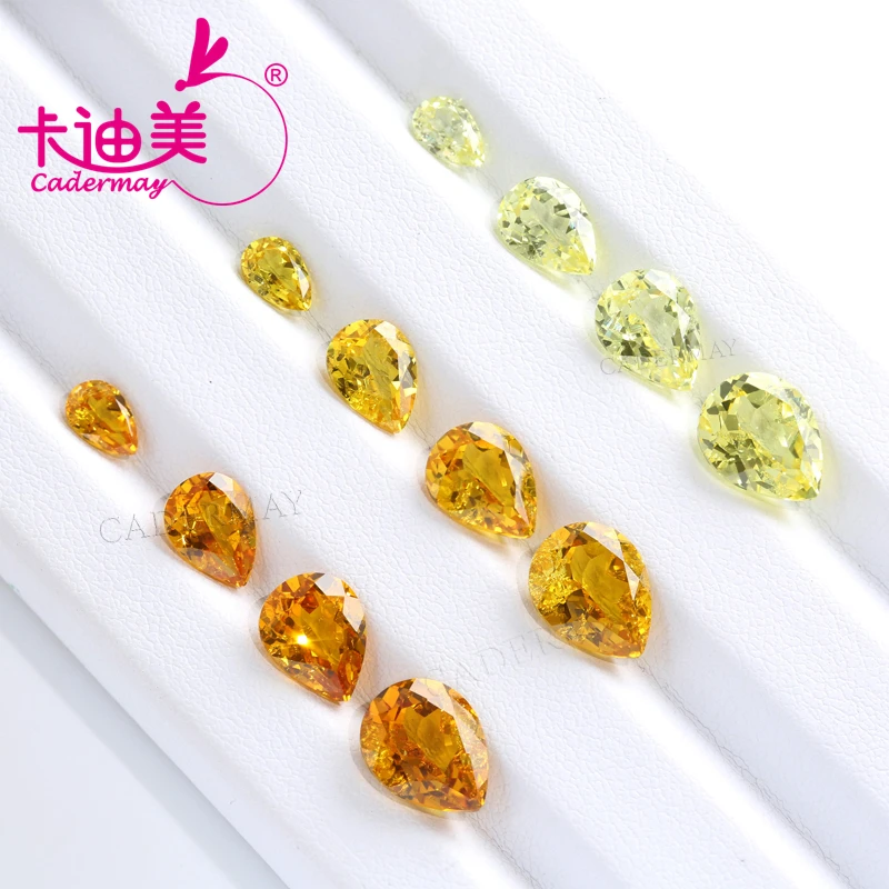 

CADERMAY AGL Pear Oval Shape Lab Grown Yellow Sapphire Loose Stones With Inclusions For Rings Necklace Customized Jewelry Making